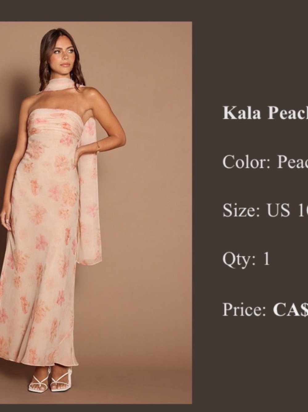 Azazie Peach Floral Strapless Maxi Dress with Scarf